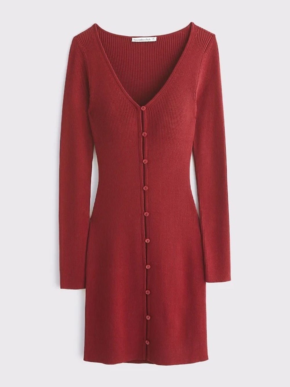 Abercrombie & Fitch Red Ribbed Button-Front Sweater Dress